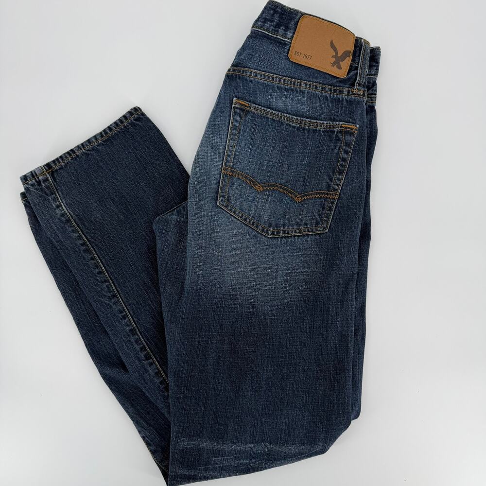 American Eagle Relaxed Straight Jeans Classic Modern Mens 30x34 Dark Wash Blue